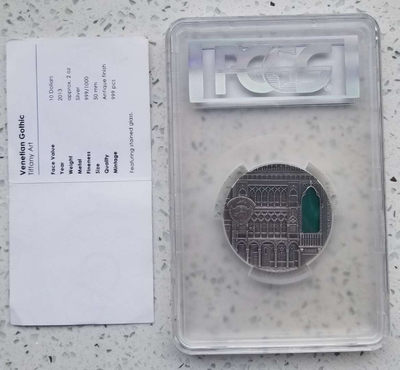 【随心拍&Getcoins】钱币拍卖第六十六期～ PCGS69-帕劳2013年蒂凡尼艺术银币，本枚主题：威尼斯哥特风格建筑。 
