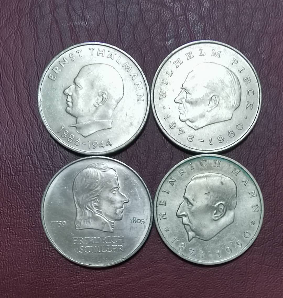 北京马甸外币专卖微拍第二十二期，非贵金属纪念币，流通币专场。陆续上新，欢迎关注陆续上新 东德20马克纪念币4枚，品相如图