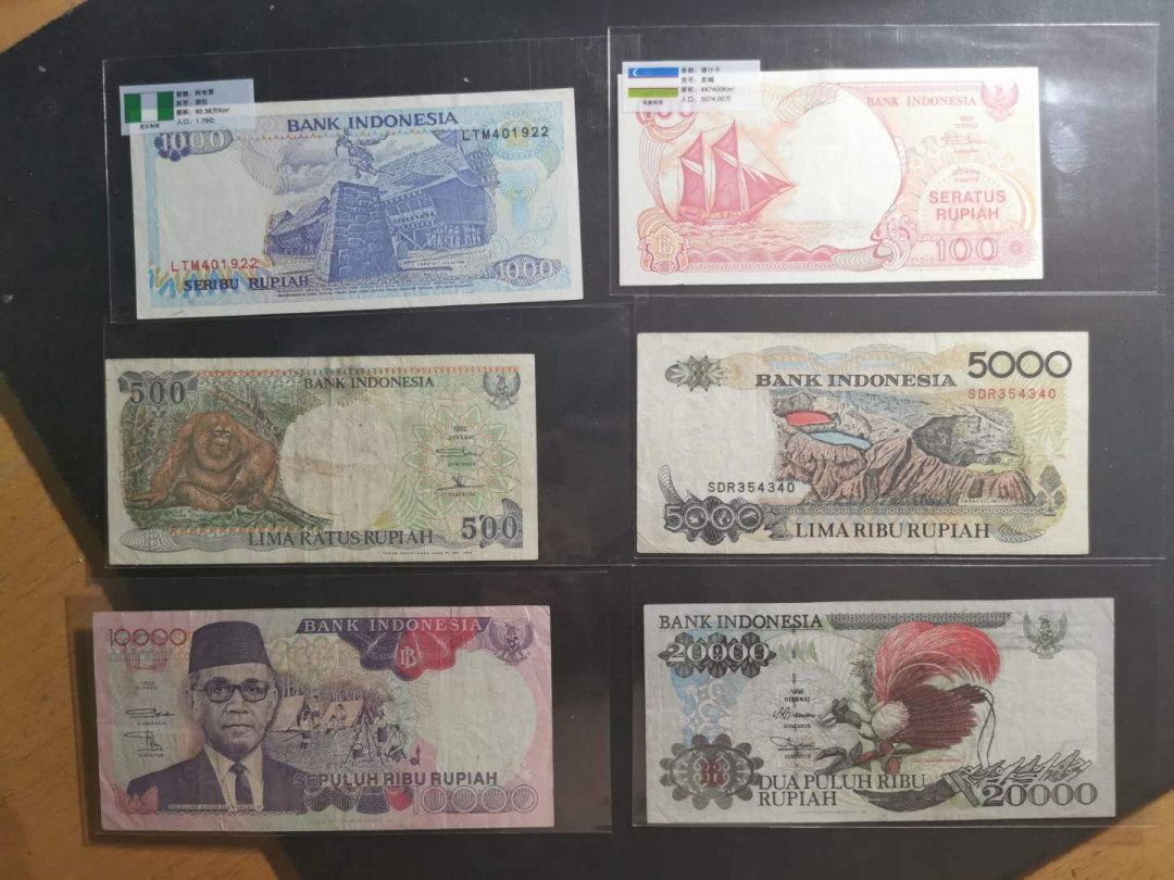 【鲸贝乐淘】千字文·第“节义廉退，颠沛匪亏”号拍卖 【印度尼西亚】6张流通品相如图，8品左右