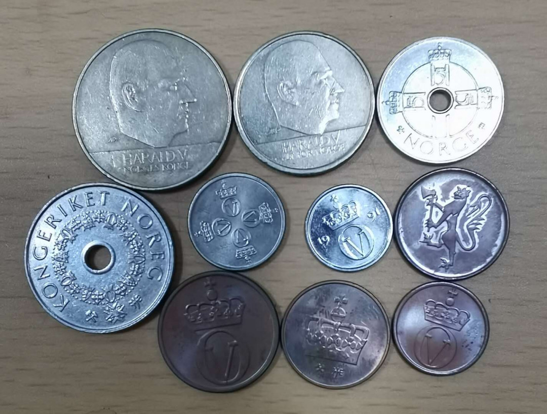 北京马甸外币专卖微拍第二十二期，非贵金属纪念币，流通币专场。陆续上新，欢迎关注陆续上新 挪威流通币10枚/套，品相如图