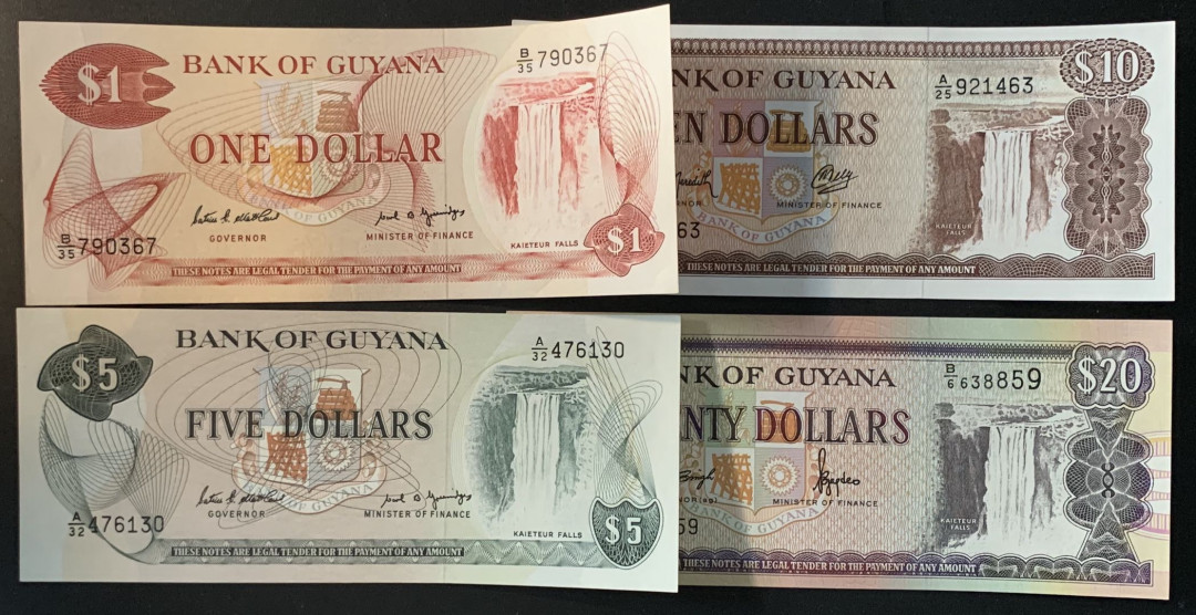 紫瑗钱币——微拍第102期—纸币场 圭亚那 1996年 1 5 10 20元 4枚一套 UNC
