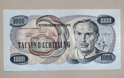【Blue Auction】世界纸币精拍第十八期——迈索隆吉翁之战 (共50拍） - 奥地利 1961年 AA冠1000先令 AU~UNC- 非常稀少 工程师维克多•卡普兰