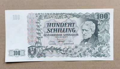 【Blue Auction】世界纸币精拍第十八期——迈索隆吉翁之战 (共50拍） - 奥地利 1954年 100先令 UNC- 非常稀少 精美 剧作家弗兰茨•格里尔帕策