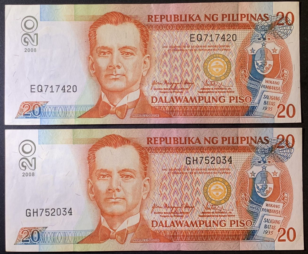 紫瑗钱币——微拍第102期—纸币场 菲律宾 2008年 20比索 2枚一组 UNC （P-182）