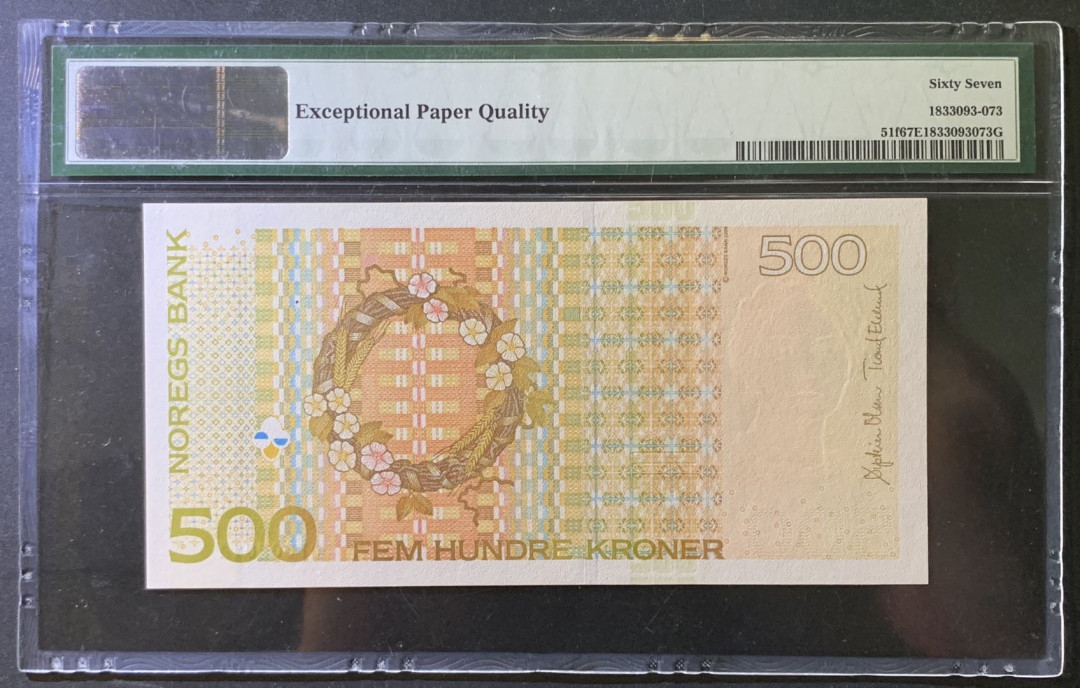 紫瑗钱币——微拍第102期—纸币场 挪威 2012年 温斯特 500克朗 PMG 66 EPQ （P-51f）