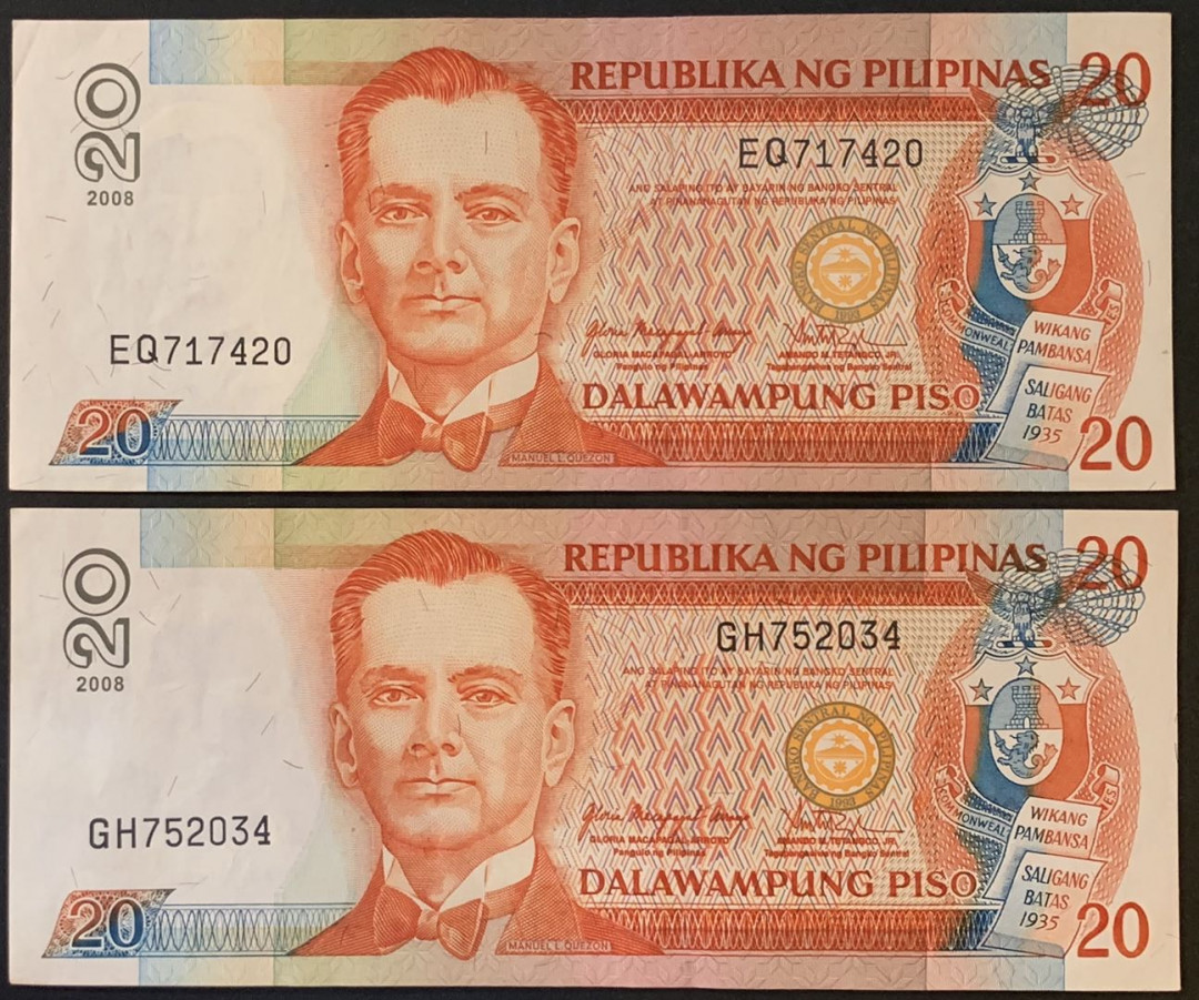 紫瑗钱币——微拍第102期—纸币场 菲律宾 2008年 20比索 2枚一组 UNC （P-182）