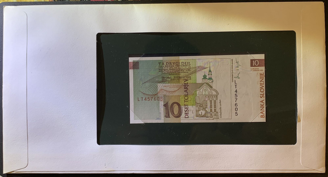 紫瑗钱币——微拍第102期—纸币场 斯洛文尼亚 1992年 10托拉尔 富兰克林 邮资封 （P-2a）
