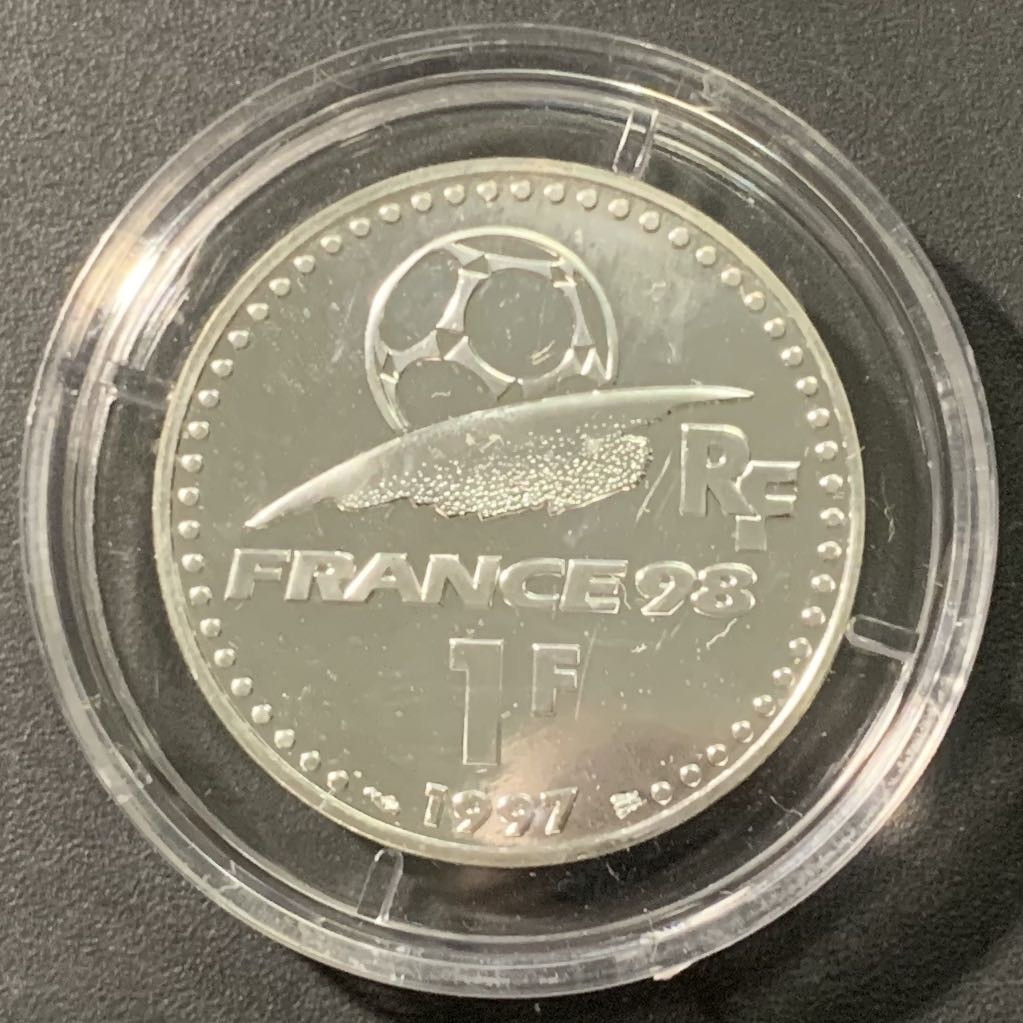 紫瑗钱币——微拍第106期 法国 1997年 世界杯 1法郎 12克 0.9银 UNC 原盒