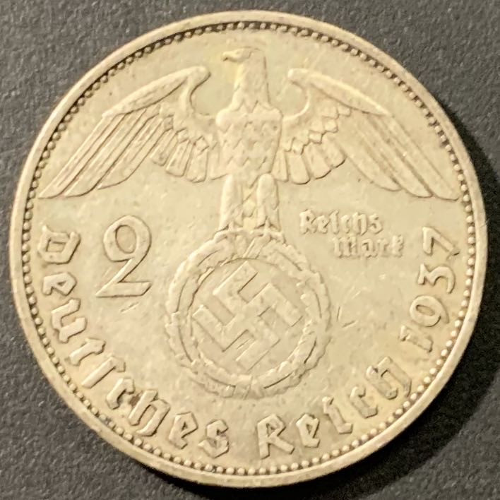 紫瑗钱币——微拍第106期 德国 1937年 A版 兴登堡 2马克 8克 0.625银