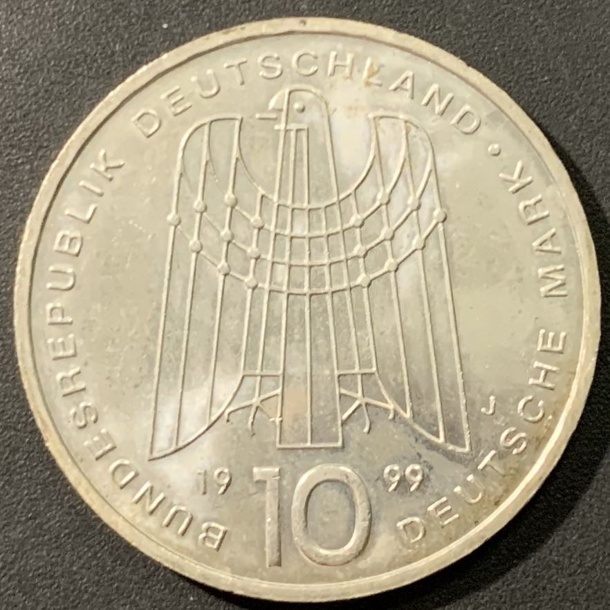 紫瑗钱币——微拍第106期 德国 1999年 J厂 SOS儿童村50周年 10马克 15.5克 0.925银