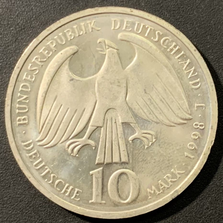 紫瑗钱币——微拍第106期 德国 1998年 J厂 威斯特法伦350周年 10马克 15.5克 0.925银