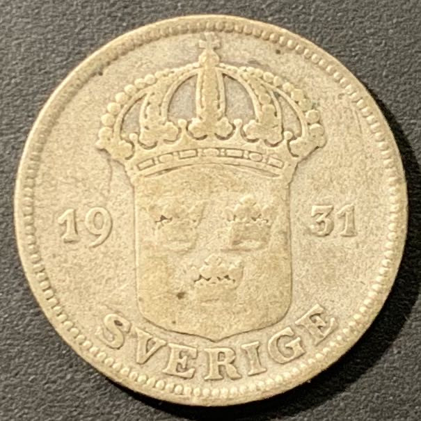 紫瑗钱币——微拍第106期 瑞典 1931年 50欧尔 5克 0.6银