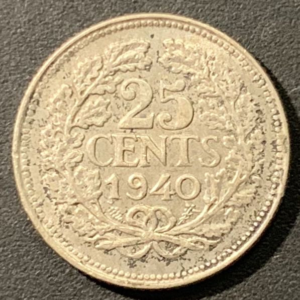 紫瑗钱币——微拍第103期 荷兰 1940年 威廉米娜一世 25分 3.575克 0.64银