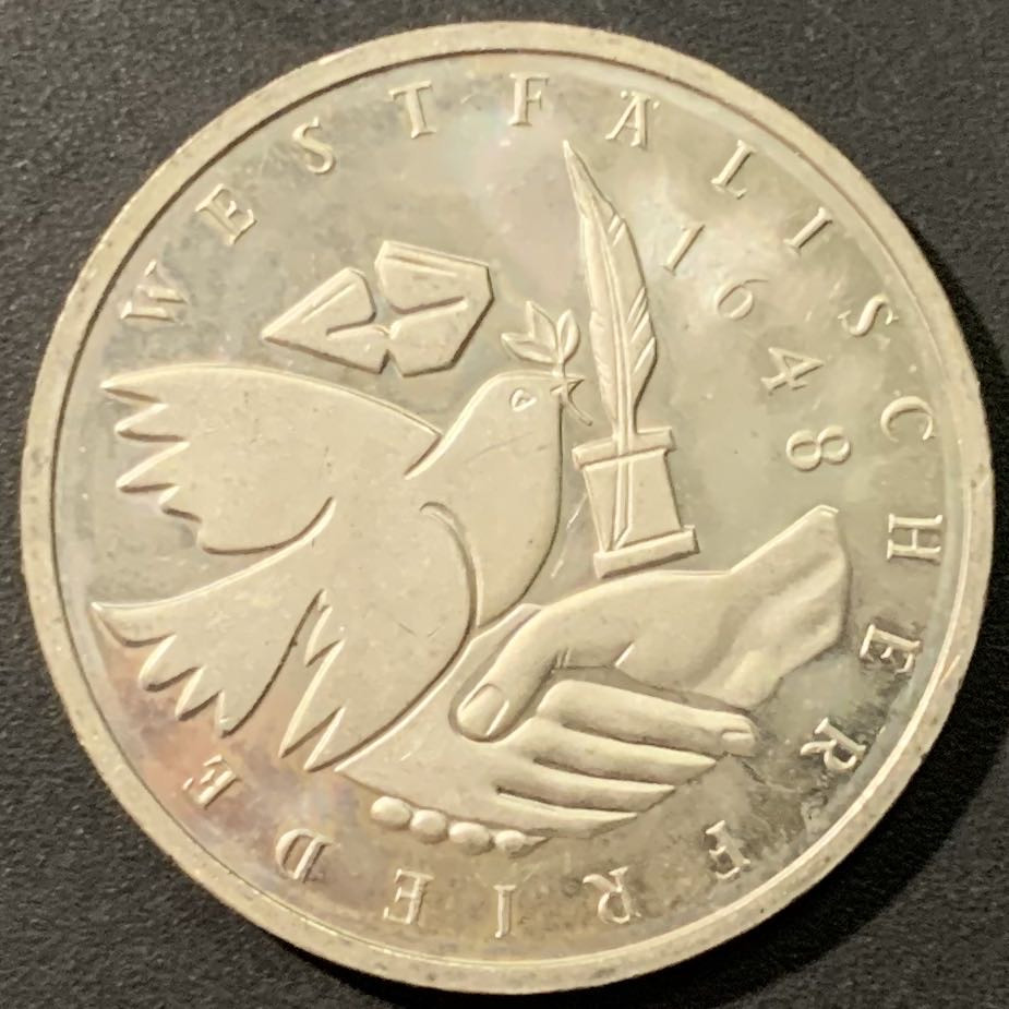 紫瑗钱币——微拍第106期 德国 1998年 J厂 威斯特法伦350周年 10马克 15.5克 0.925银