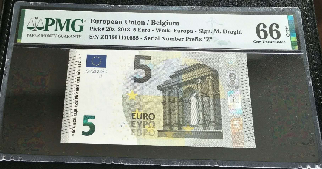 【鲸贝乐淘】千字文·第“节义廉退，颠沛匪亏”号拍卖 【欧元】2013年5欧元，555豹子号，PMG66E 