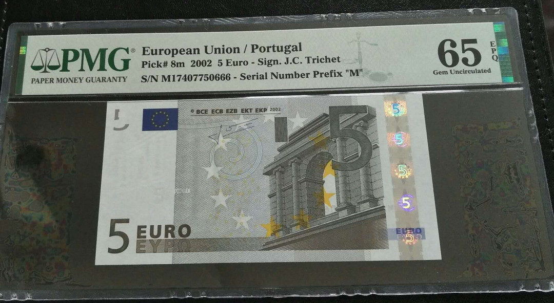 【鲸贝乐淘】千字文·第“节义廉退，颠沛匪亏”号拍卖 【欧元】2002年5欧元，666豹子号，PMG65E 