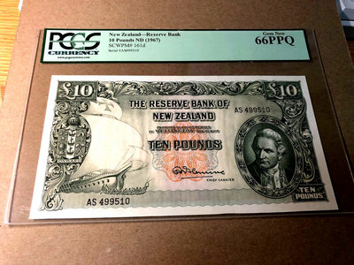 【Blue Auction】世界纸币精拍第十九期——印象•飞天 (共60拍） - 新西兰 1967年10镑 PCGS66EPQ  绝品大票幅 精美 次高值 英国航海家詹姆斯•库克