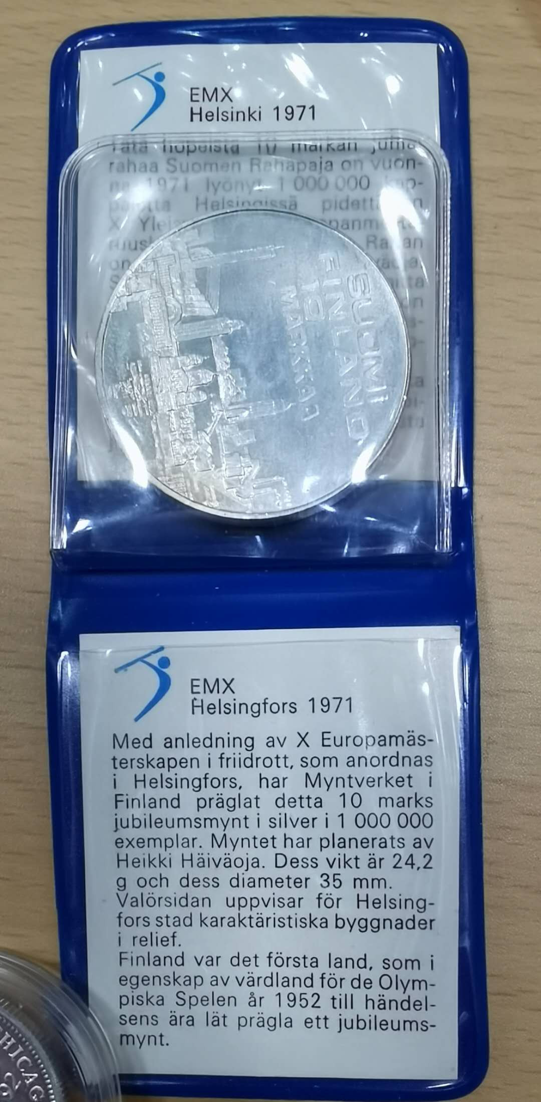 北京马甸外币专卖微拍第二十三期，陆续上新，欢迎关注， 1971年芬兰赫尔辛基世棉赛银币，重24.3克，50银，品相如图