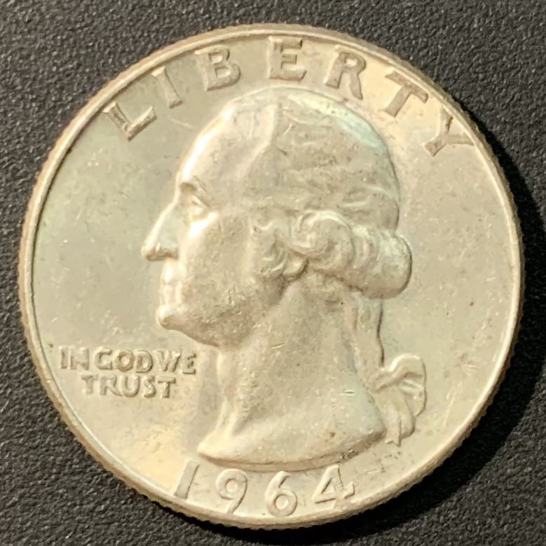 紫瑗钱币——微拍第103期 美国 1964年 华盛顿 25美分 6.25克 0.9银 UNC