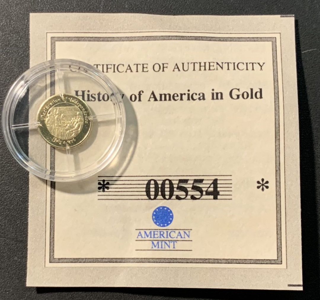 紫瑗钱币——微拍第103期 瑙鲁 2008年 美国独立宣言 1元 0.5克 0.585金 带证书 精制