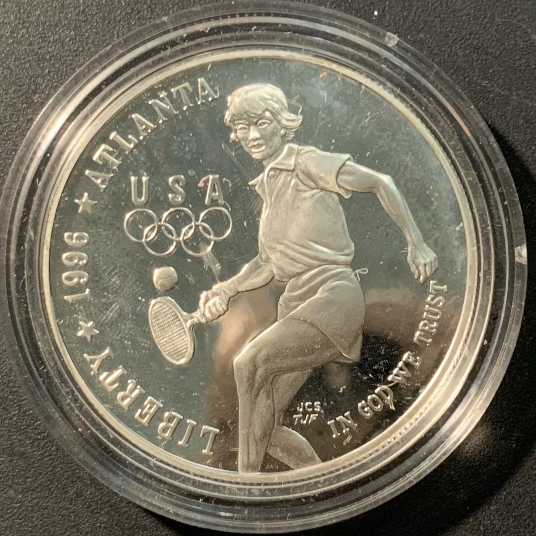 紫瑗钱币——微拍第103期 美国 1996年 亚特兰大奥运会 网球  1元  26.73克 0.9银 精制