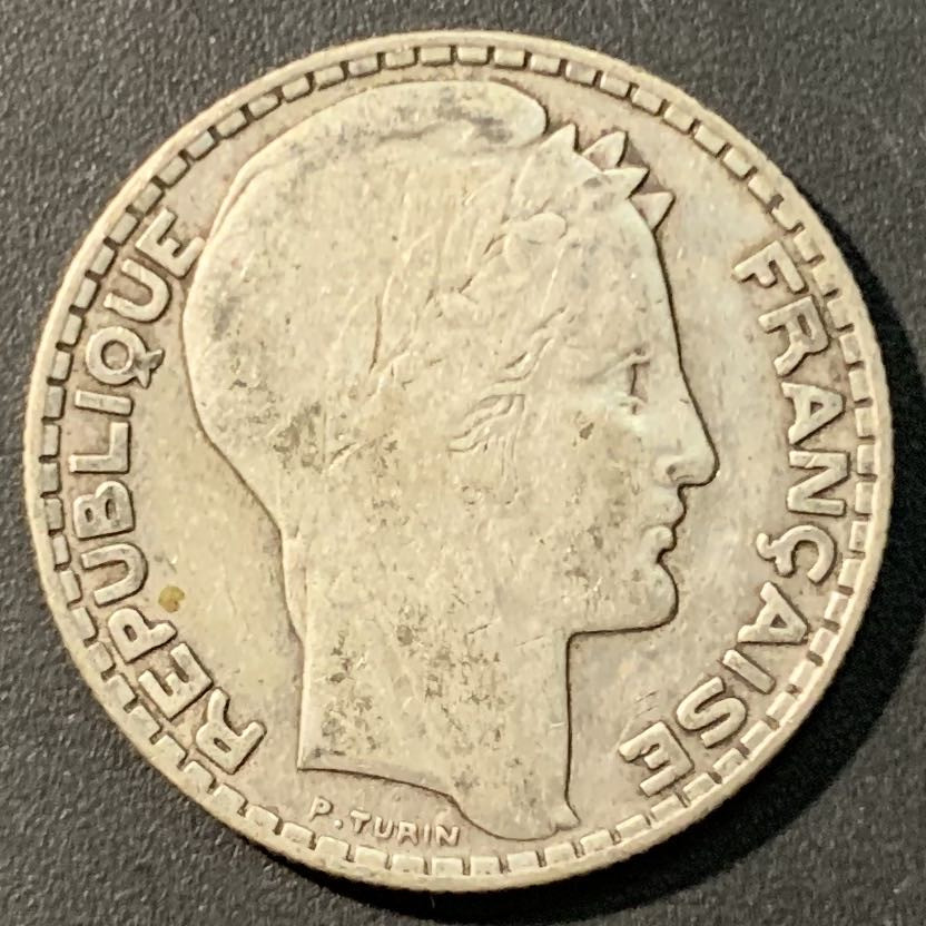 紫瑗钱币——微拍第103期 法国 1933年 自由女神 10法郎 10克 0.68银