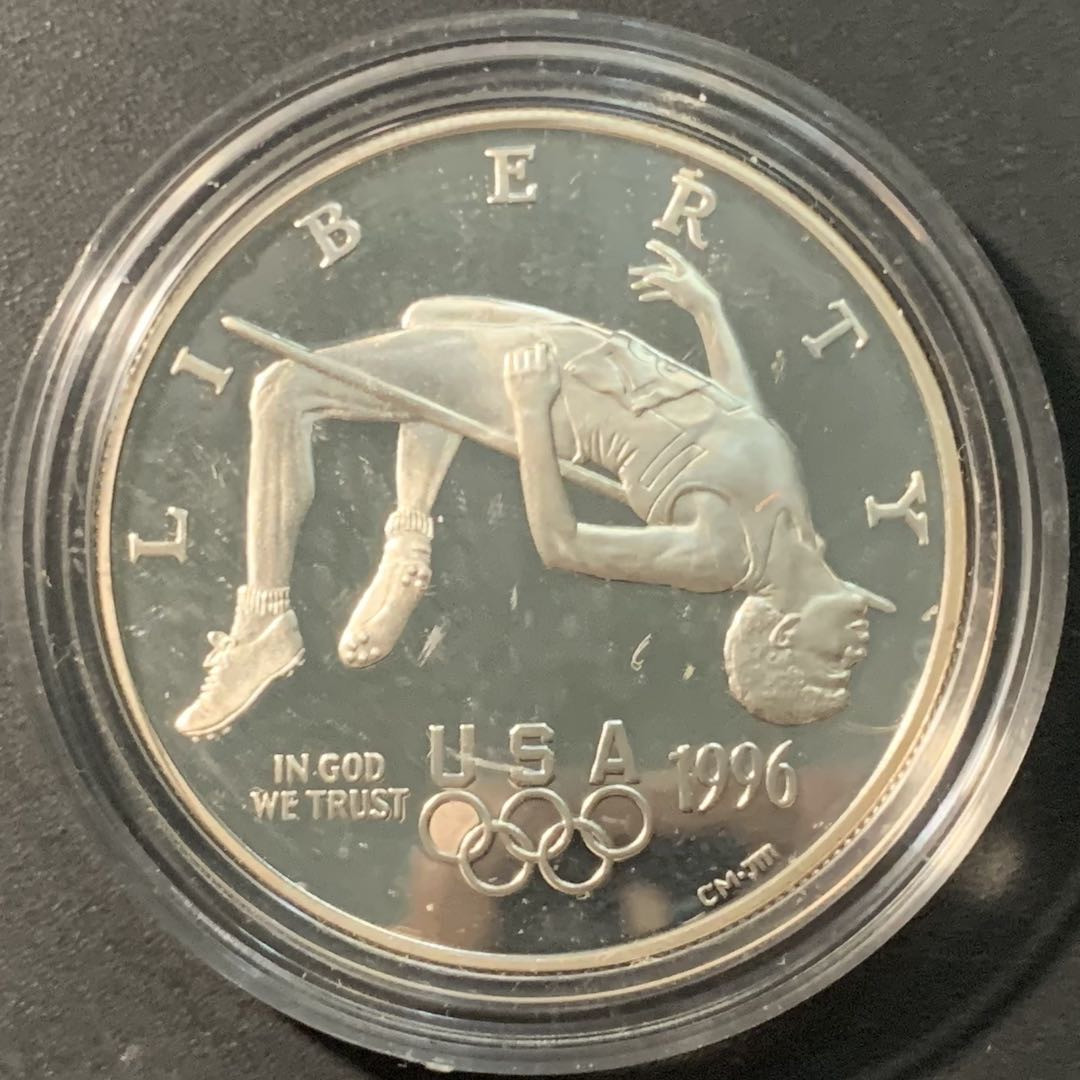 紫瑗钱币——微拍第103期 美国 1996年 亚特兰大奥运会 跳高  1元 26.73克 0.9银 精制