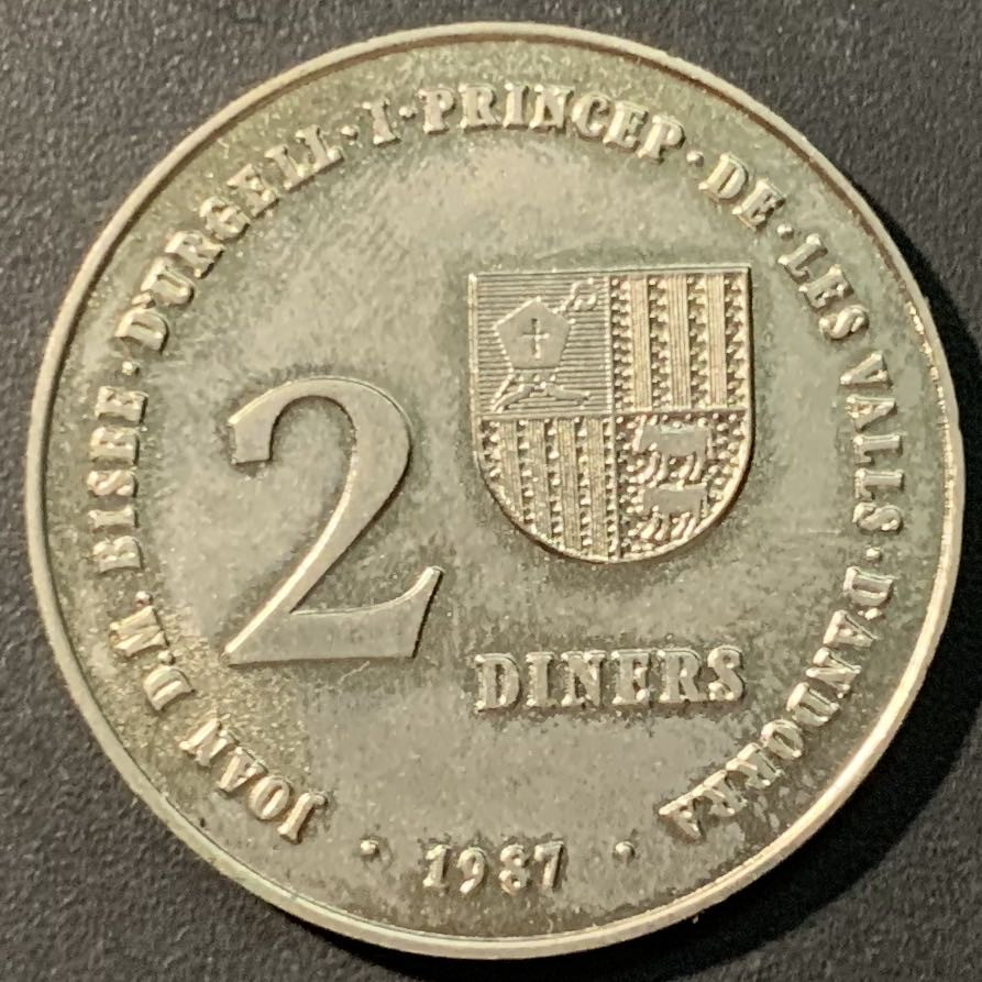 紫瑗钱币——微拍第103期 安道尔 1987年 1992巴塞罗那奥运会 2第纳尔 镍币 