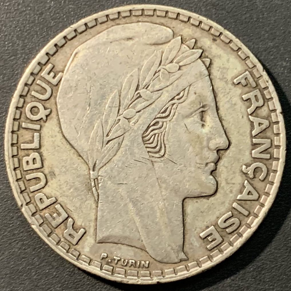 紫瑗钱币——微拍第103期 法国 1933年 自由女神 20法郎 20克 0.68银