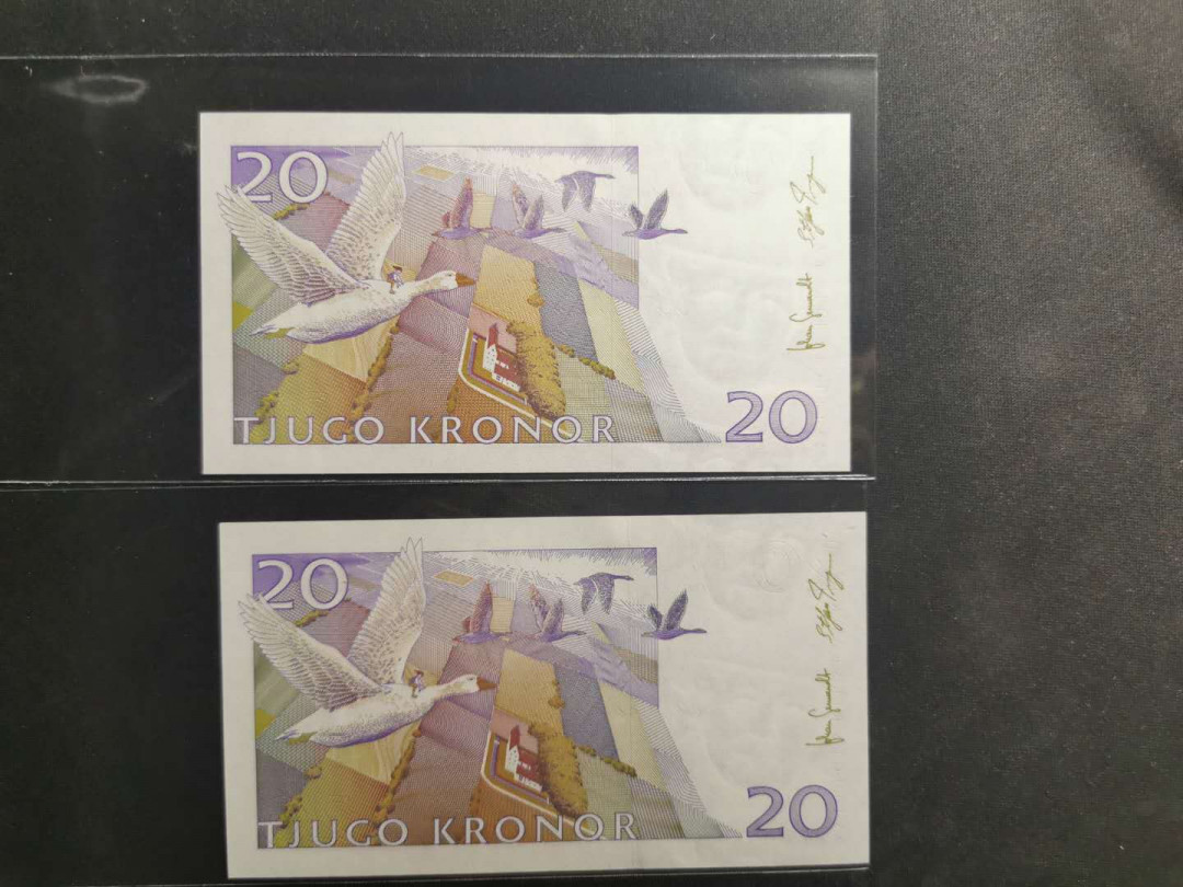 【鲸贝乐淘】千字文·第“节义廉退，颠沛匪亏”号拍卖 【瑞典🇸🇪 】20克朗，骑鹅旅行，两连号，全新全品UNC 