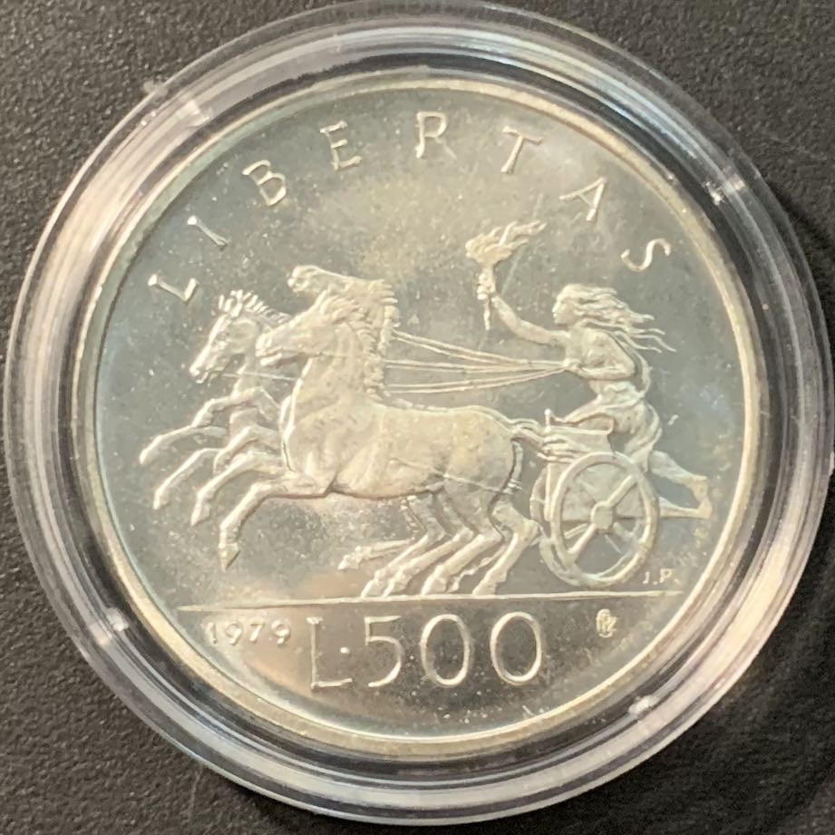 紫瑗钱币——微拍第103期 圣马力诺 1979年 比加的胜利 500里拉 11克 0.835银 UNC