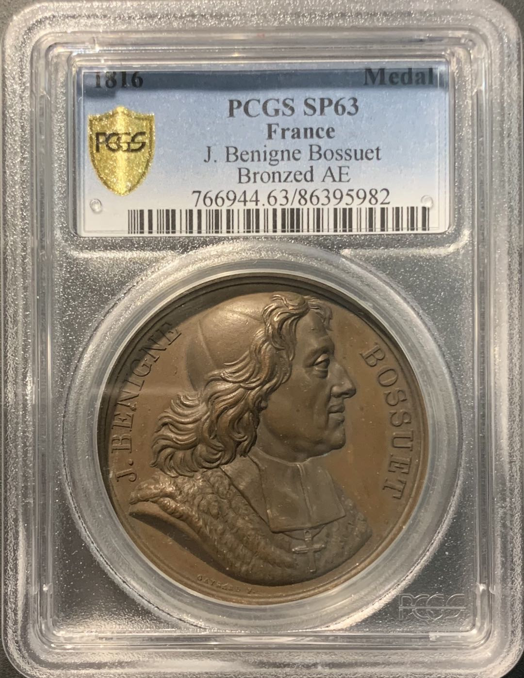 紫瑗钱币——微拍第103期 法国 1816年 贝尼尼博须埃纪念大铜章 PCGS SP63