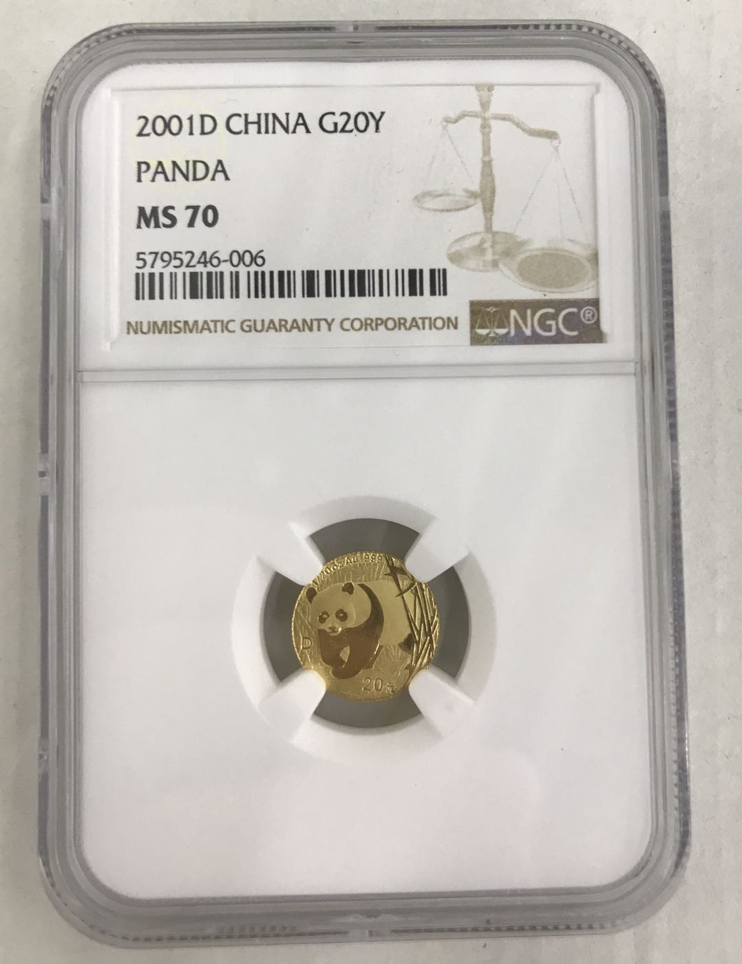【随心拍&Getcoins】钱币拍卖第六十七期～ 2001年熊猫1/20盎司D版金币NGC70