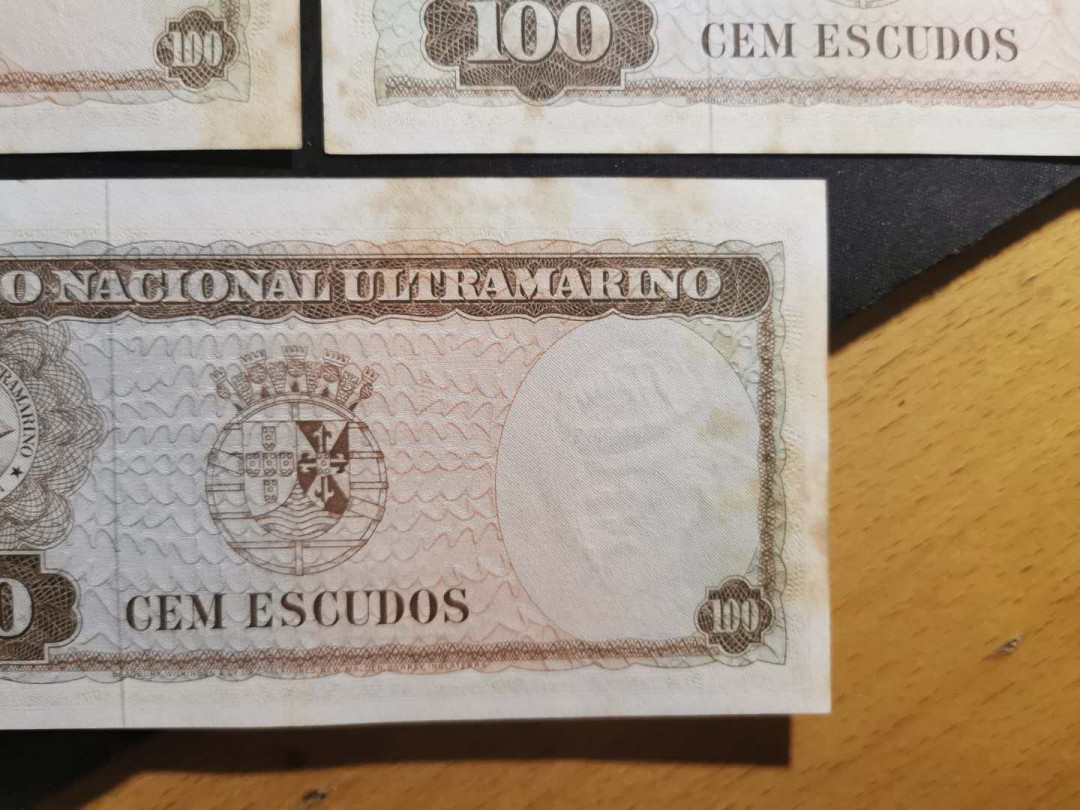 【鲸贝乐淘】千字文·第“性静情逸，心动神疲”号拍卖 【东帝汶】1963年100埃斯库多，五张一起，黄斑较多，无折痕，全新AUNC 