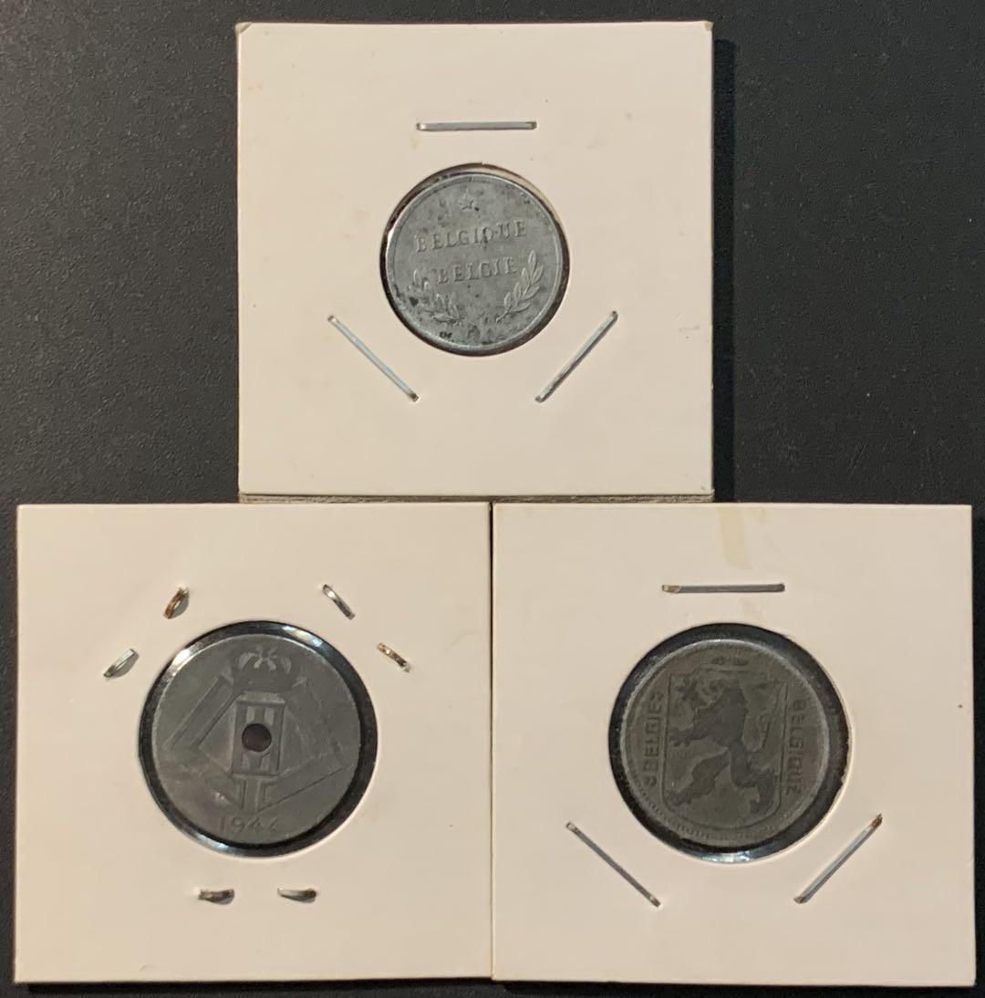 紫瑗钱币——微拍第104期 比利时 二战时期 锌币 3枚一组