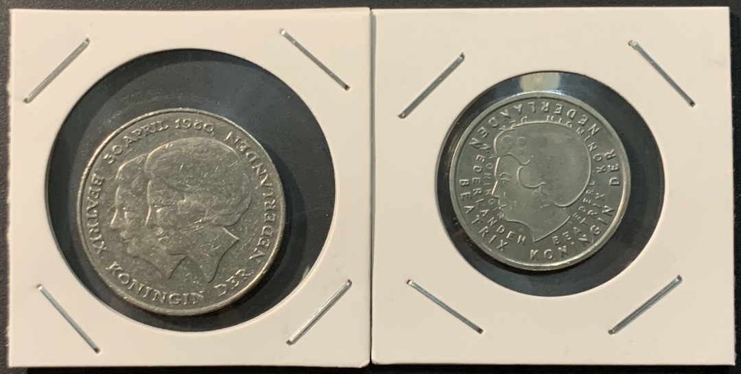 紫瑗钱币——微拍第104期 荷兰 1960 2001年 1盾 2.5盾 纪念币 2枚一组