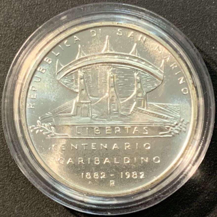 紫瑗钱币——微拍第104期 圣马力诺 1982年 加里波第 500里拉 11克 0.835银 UNC