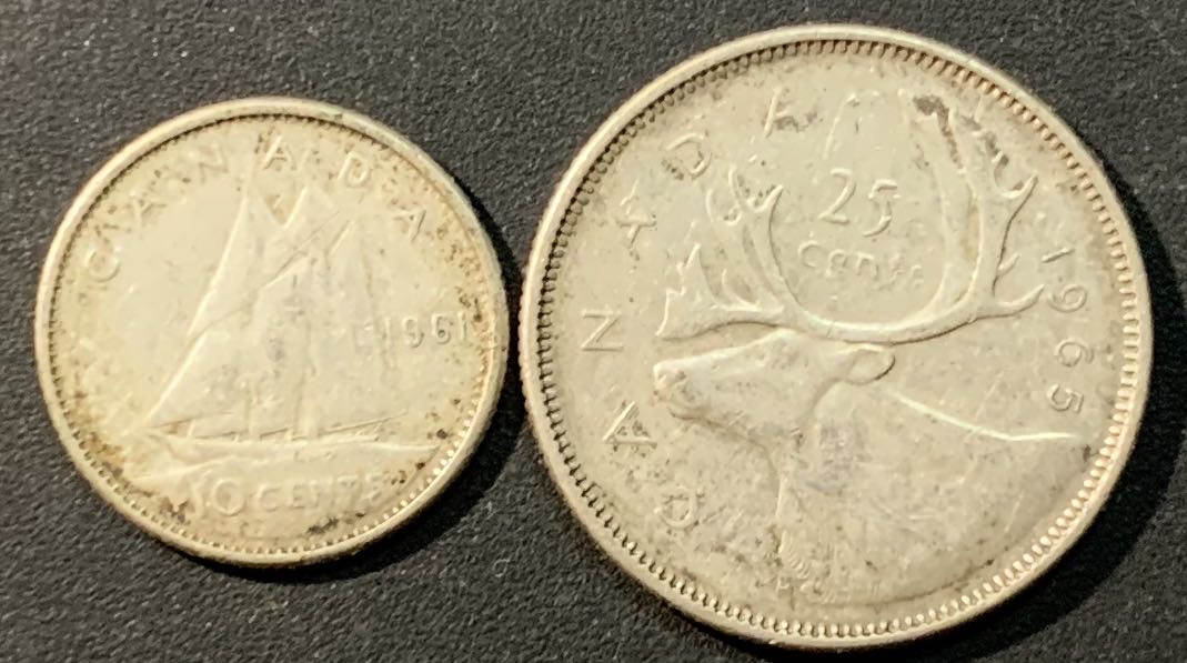 紫瑗钱币——微拍第104期 加拿大 1961 1965年 伊丽莎白二世 10 25分 共8.18克 0.8银