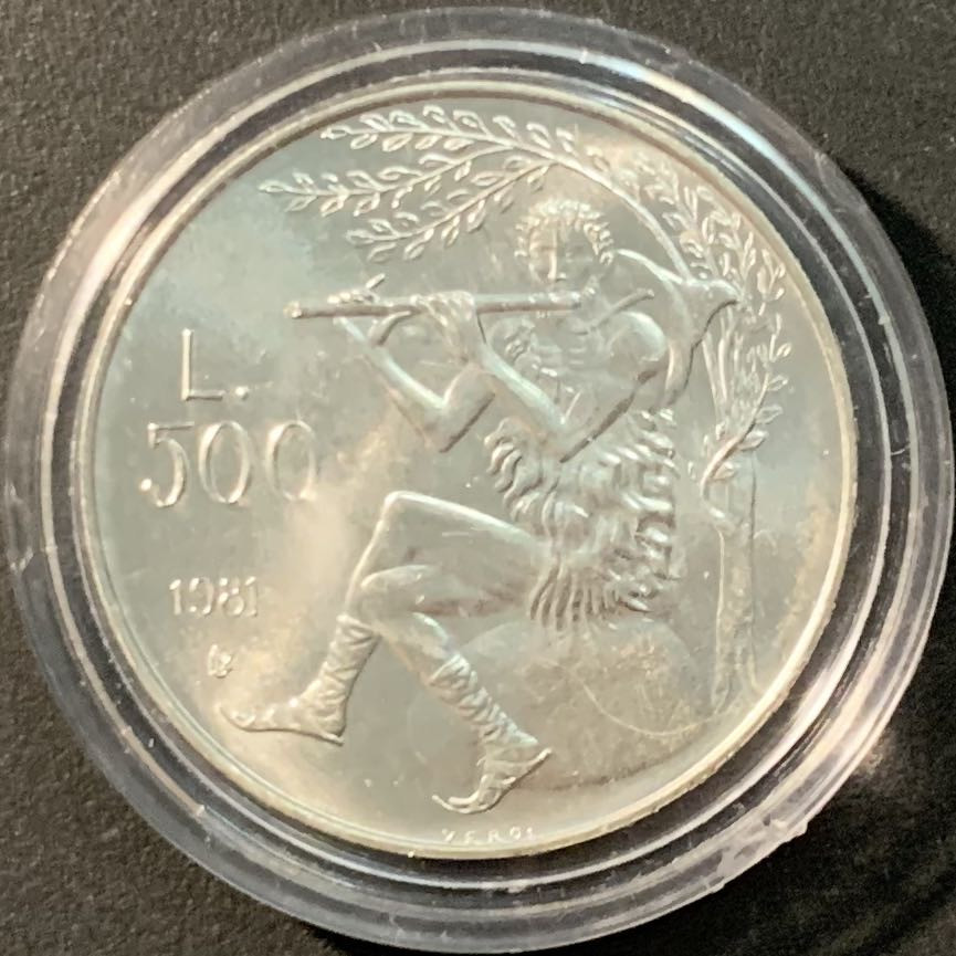 紫瑗钱币——微拍第104期 圣马力诺 1981年 维吉尔生态学院 500里拉 11克 0.835银 UNC