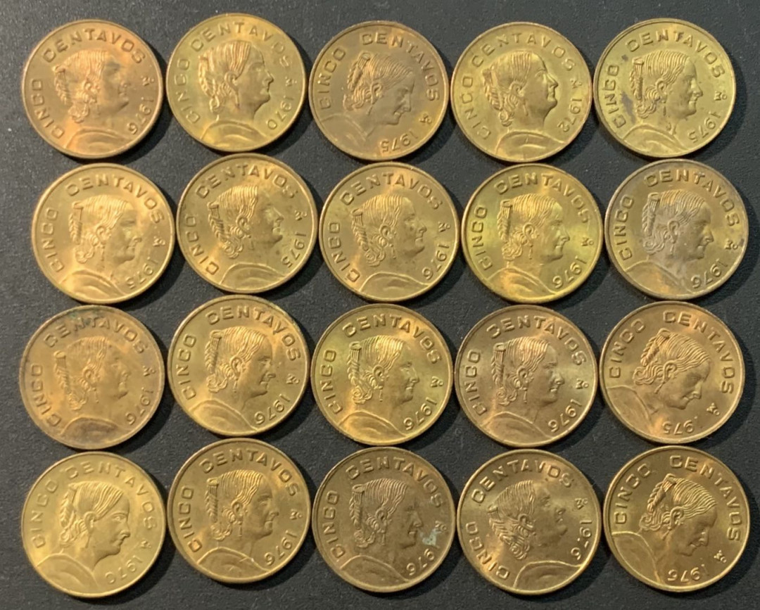 紫瑗钱币——微拍第104期 墨西哥 1970—76年 流通币 5分 20枚一组 UNC