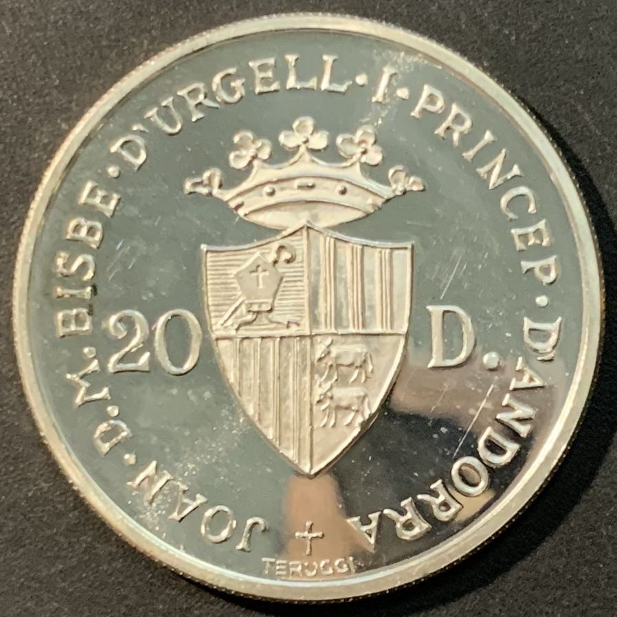 紫瑗钱币——微拍第104期 安道尔 1984年 洛杉矶奥运会 射击 20第纳尔 银币 16克 0.9银 精制