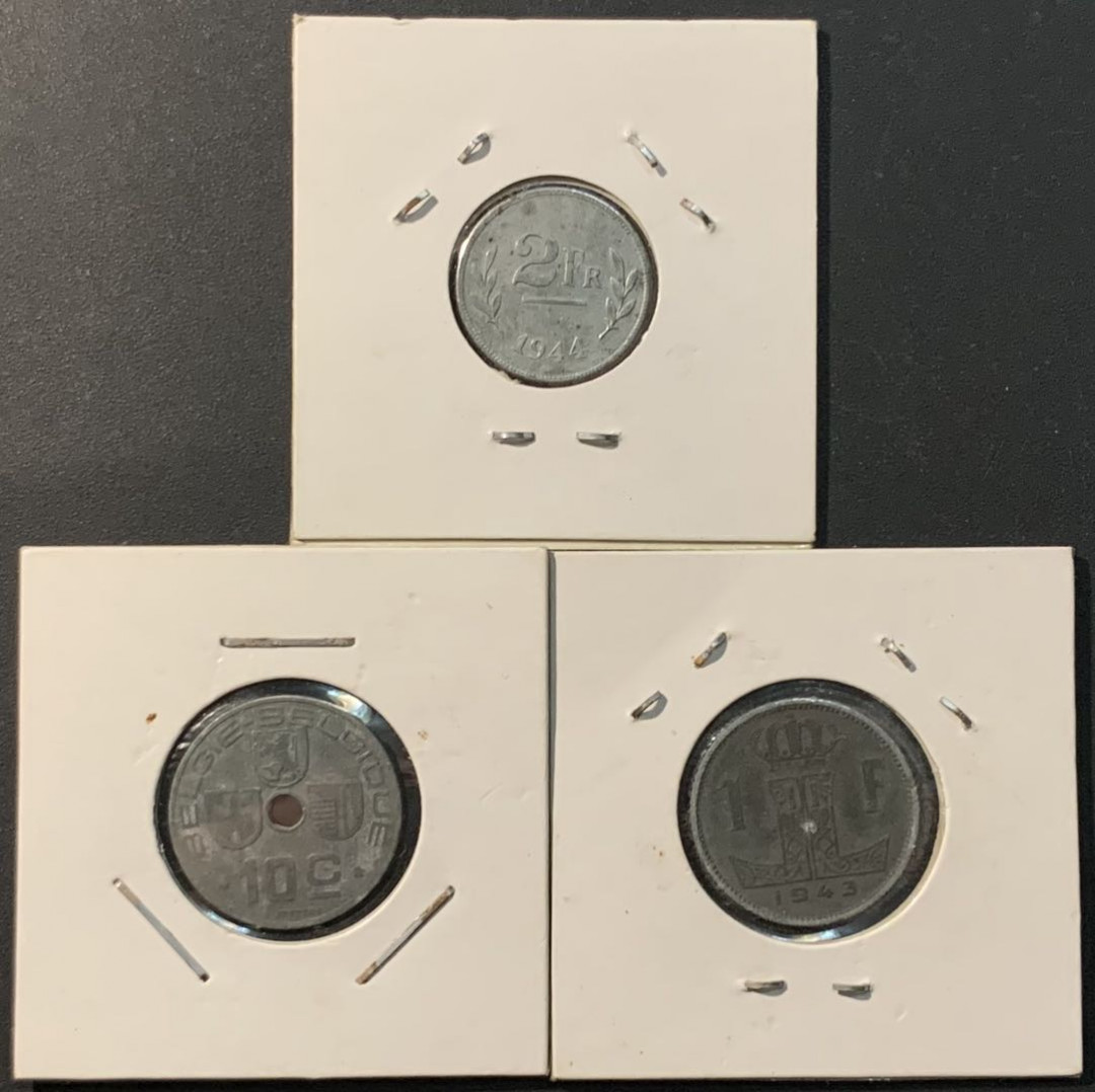 紫瑗钱币——微拍第104期 比利时 二战时期 锌币 3枚一组