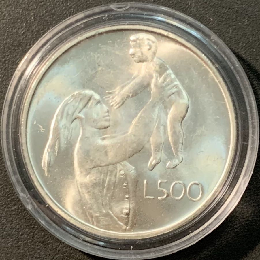 紫瑗钱币——微拍第104期 圣马力诺 1972年 母亲与儿童 500里拉 11克 0.835银 UNC