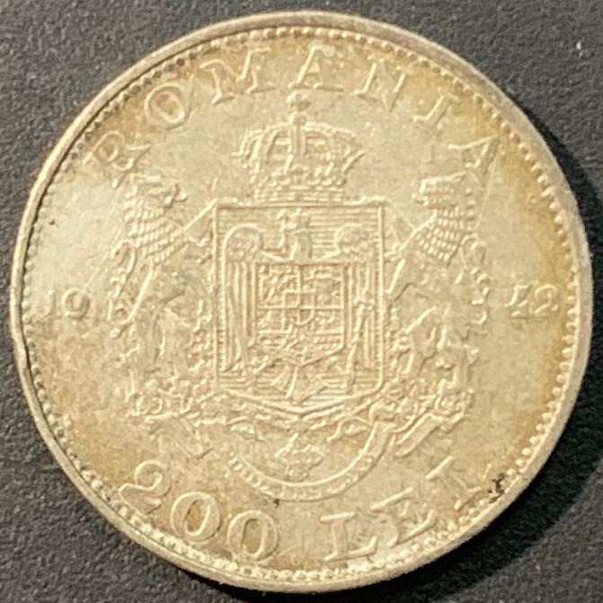 紫瑗钱币——微拍第104期 罗马尼亚 1942年 米哈伊一世 200列伊 6克 8.835银