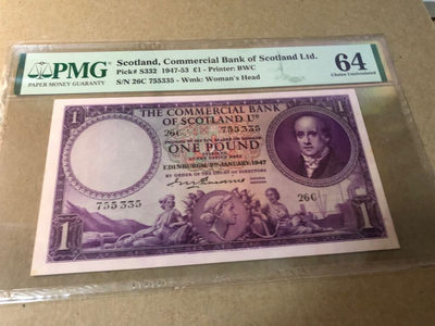 【Blue Auction】世界纸币精拍第21期—— 百年守望 (共50拍） - 苏格兰 1947-53年1镑 BWC出品 雕刻非常漂亮