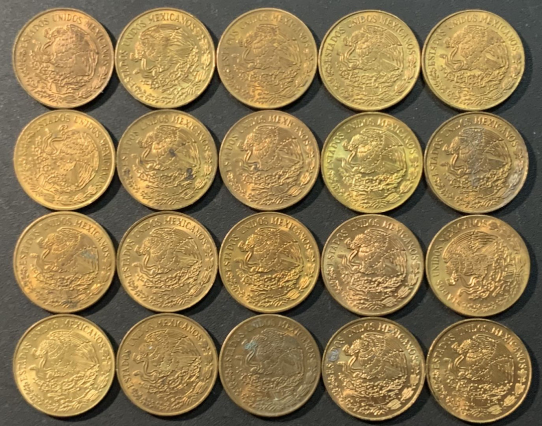 紫瑗钱币——微拍第104期 墨西哥 1970—76年 流通币 5分 20枚一组 UNC