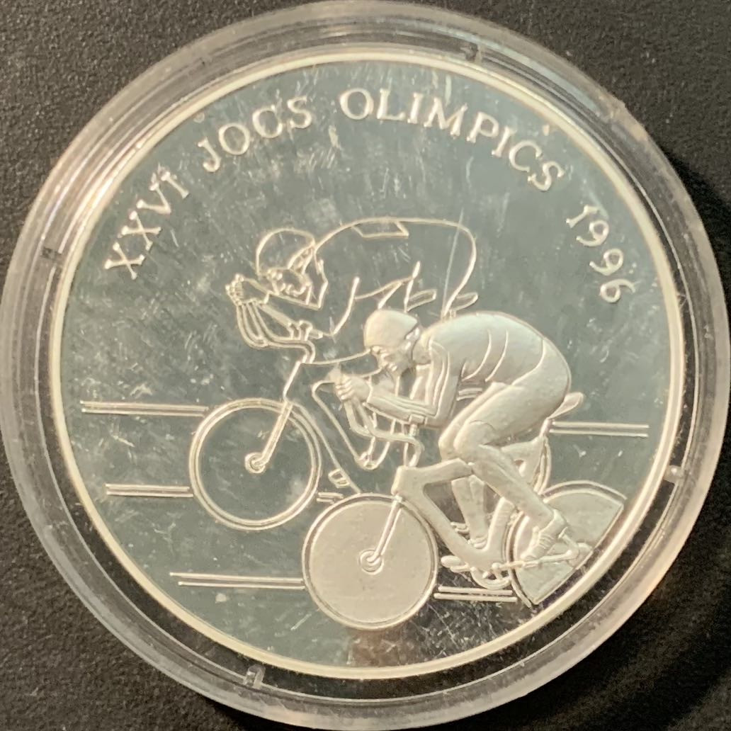 紫瑗钱币——微拍第104期 安道尔 1994年 96亚特兰大奥运会 自行车 10第纳尔 31.47克 0.925银 精制