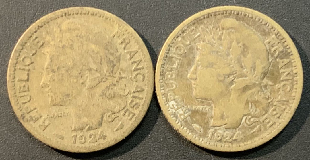 紫瑗钱币——微拍第104期 法属多哥 1924年 1法郎 2枚一组