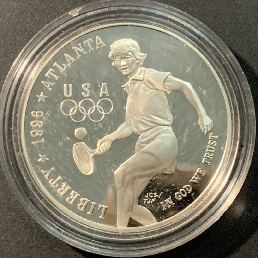 紫瑗钱币——微拍第104期 美国 1996年 亚特兰大奥运会 网球  1元  26.73克 0.9银 精制
