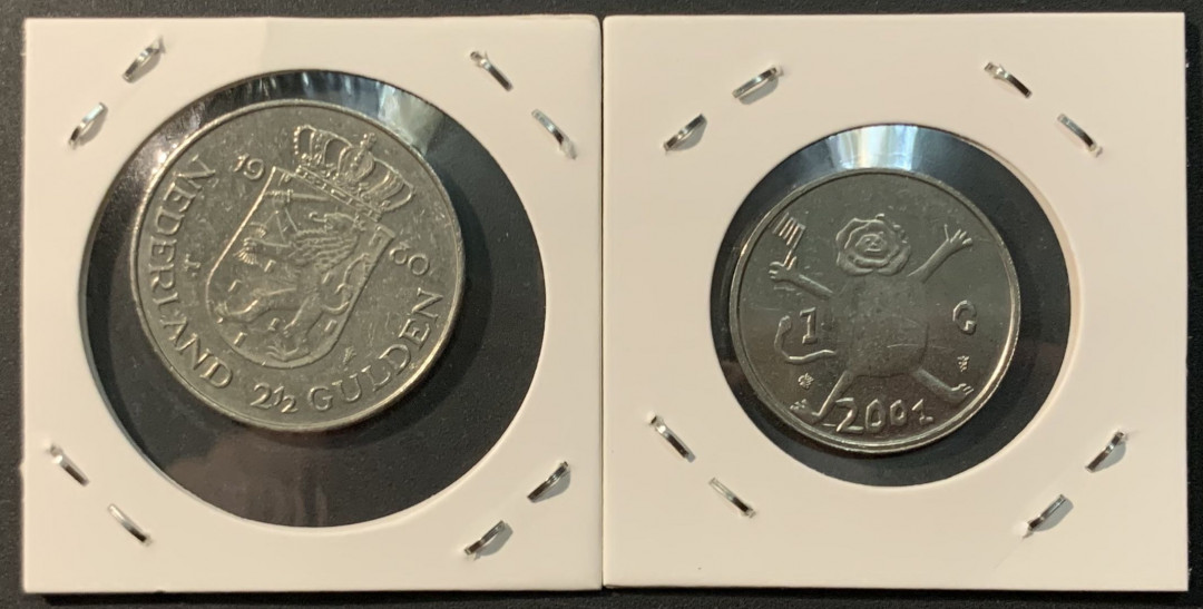 紫瑗钱币——微拍第104期 荷兰 1960 2001年 1盾 2.5盾 纪念币 2枚一组